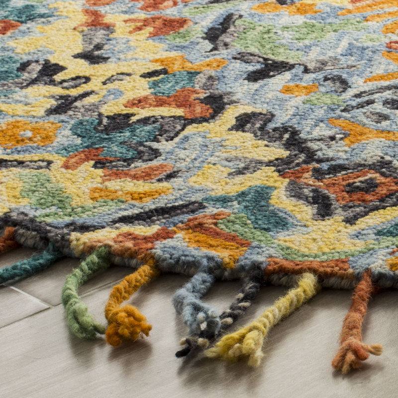 Tapis bleu en laine noué à la main Jahiem, Rond 8 pi