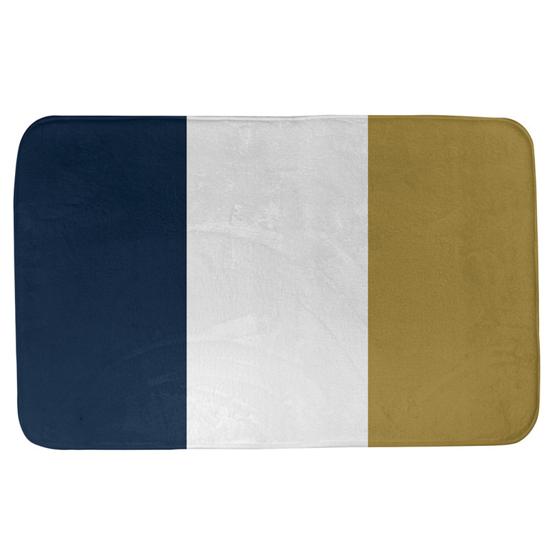 Memory Foam Non-Slip Bath Rug, 21" W x 34" L, Blue/White/Gold