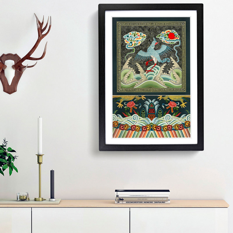 A Chinese Bird Pattern by Albert Racinet - Picture Frame Painting Print, Black Framed, 48cm H x 36cm W x 2cm D