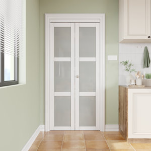 ((1 door broken glass)) Frosted Glass Finished Surface Bi-Fold Door