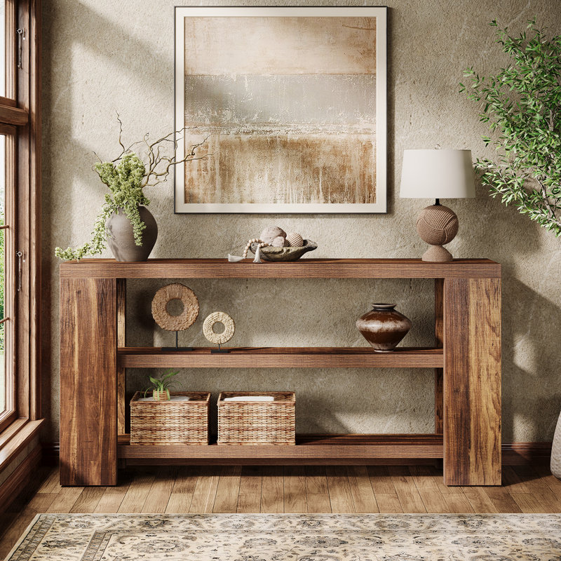 Console de 70 pouces de long avec rangement, canapé étroit derrière le canapé, Brun