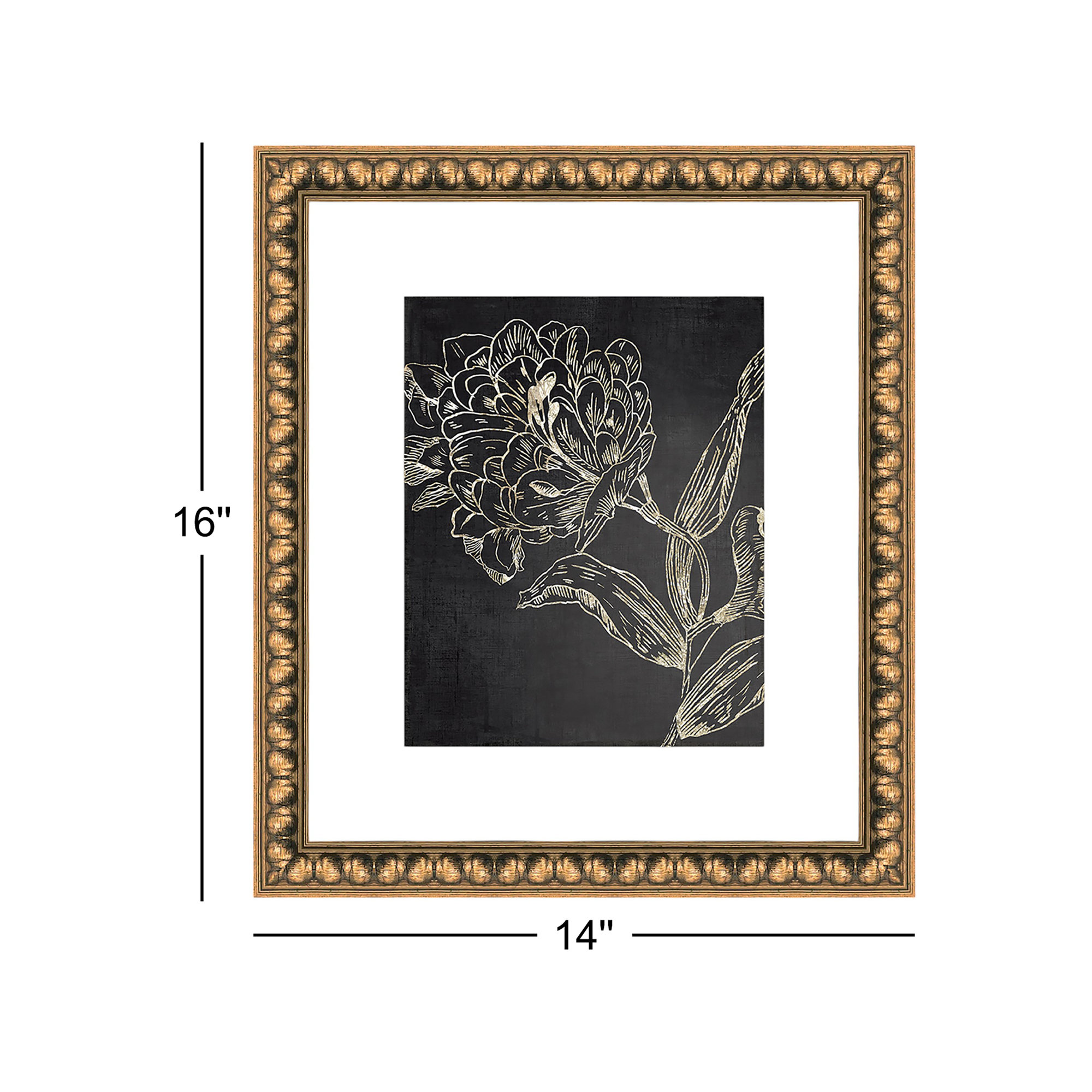 Golden Flower Folklore II by Asia Jensen - Picture Frame Graphic Art, 16" H x 14" W, Gold Bead