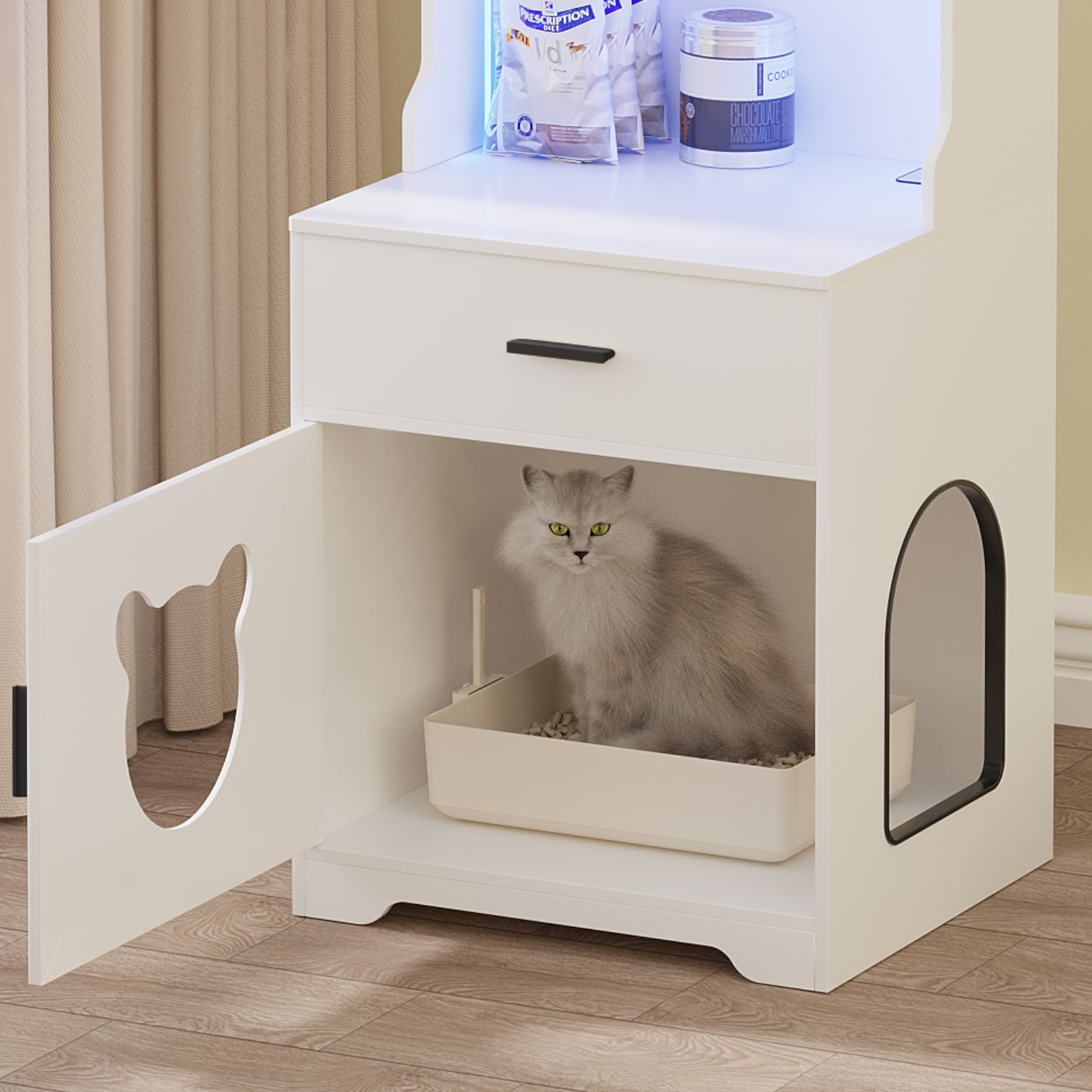 Tucker Murphy Pet™ Led Cat Litter Box Pet House With Storage