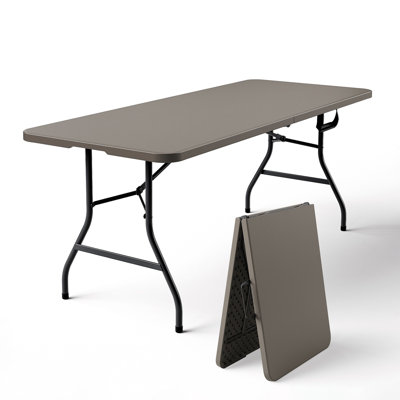 Table pliante en plastique 6 pi, table de pique-nique robuste, imperméable, charge de 400 lb, pliable pour pique-nique, fête, camping, repas, barbecue, intérieur et extérieur, kaki 