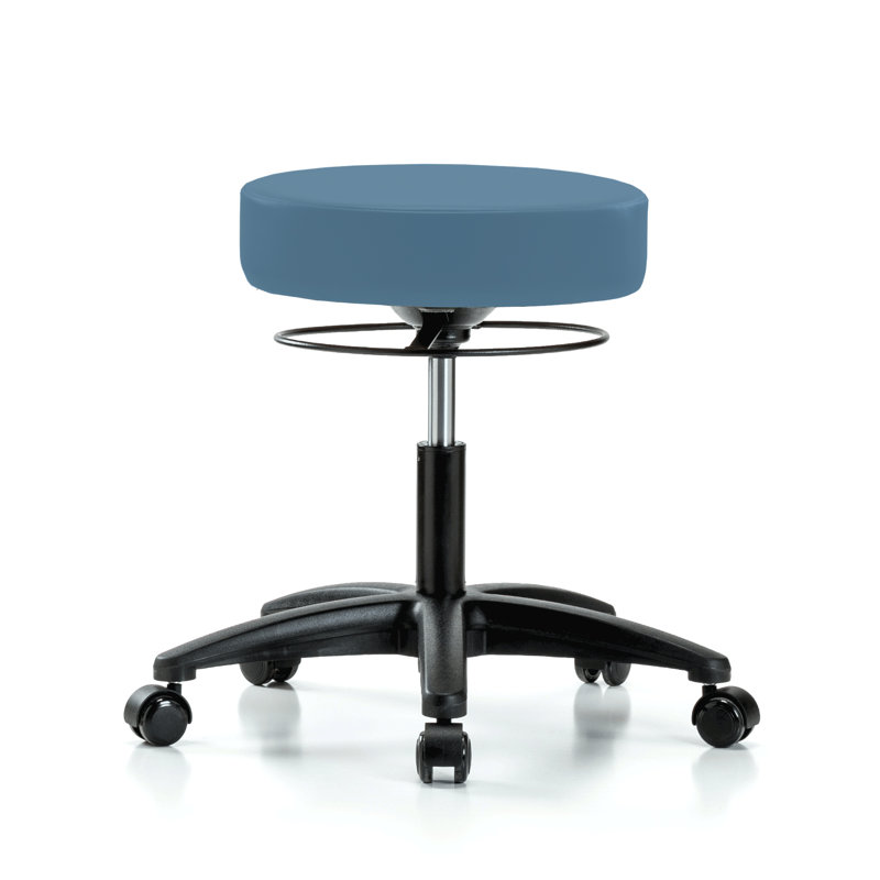 Tabouret réglable en hauteur PERCH Stella | Hauteur du banc moyen: 21 à 28,5 po, Vinyl bleu colonial, Noir