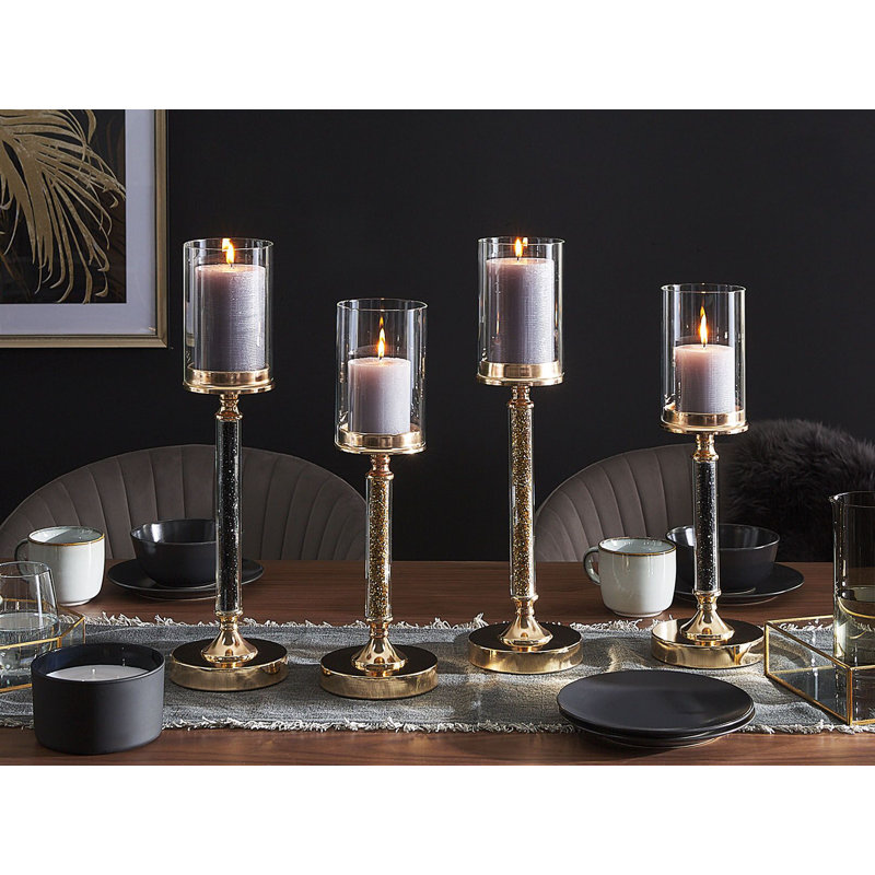Abbeville Tabletop / Centrepiece Hurricane, Gold/Black, 48cm H x 13cm W x 13cm D