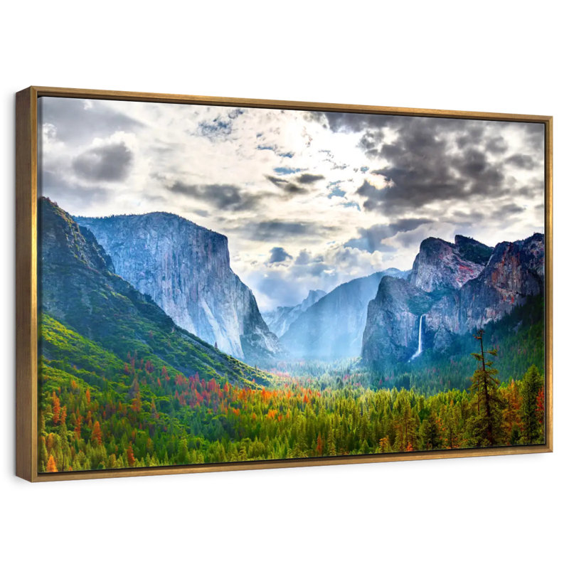 Scène de montagne Yosemite, Cadre flottant doré, 40 po x 27 po