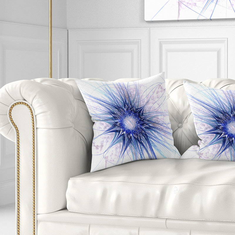 Texture de fleur fractale bleu clair - coussin imprimé abstrait, 18 po x 18 po, Coussin décoratif