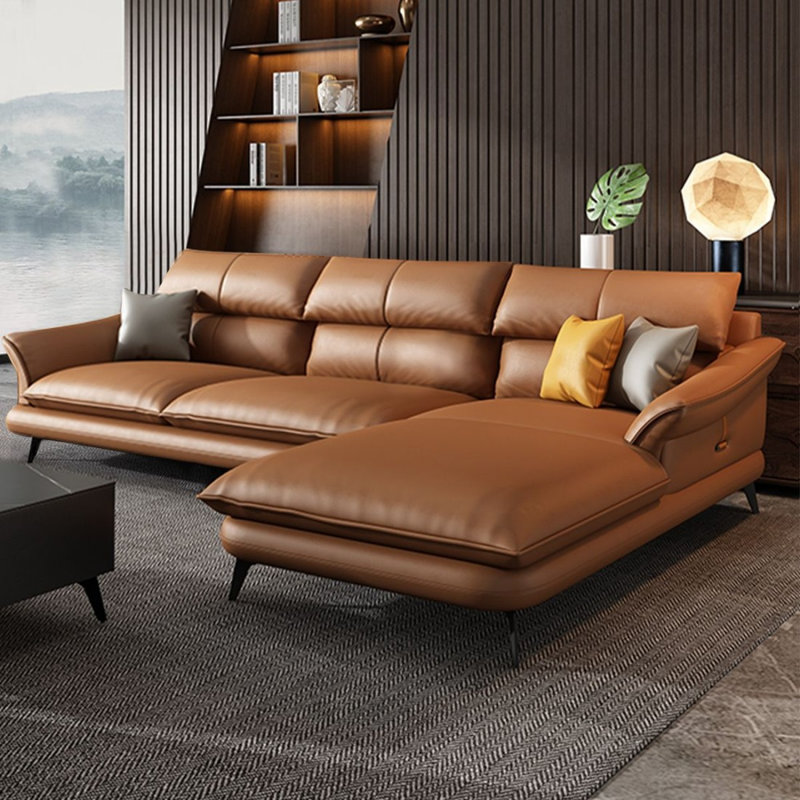 Canapé modulaire 2 pièces rembourré, Cuir grainé orange / cuir assorti, Face à la droite