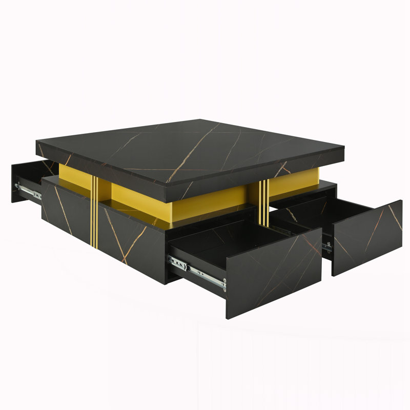 Table basse carrée moderne avec rangement, Noir