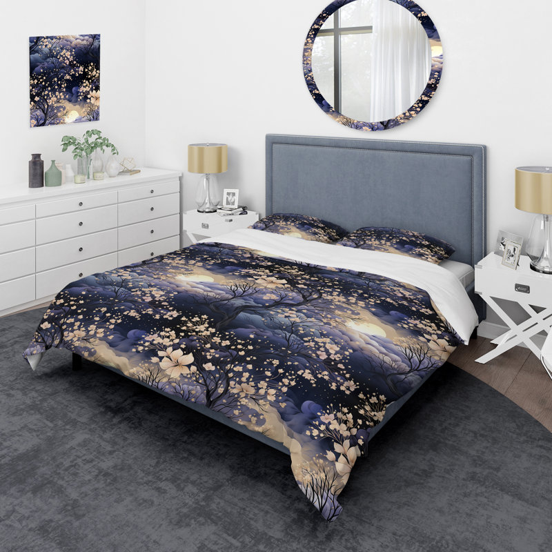Literie Subdued Moonlight Moody Patterns II, Housse de couette simple + 1 taie décorative stan