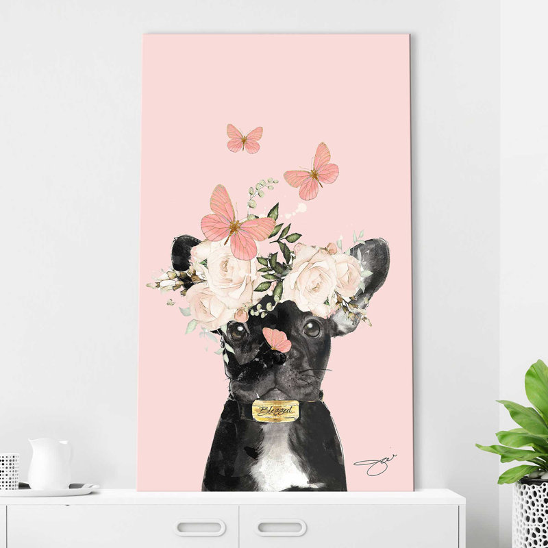«Flower Frenchie (Vertical)» par By Jodi - impression, Toile tendue, H 40 po x l 24 po x P 1,5 po