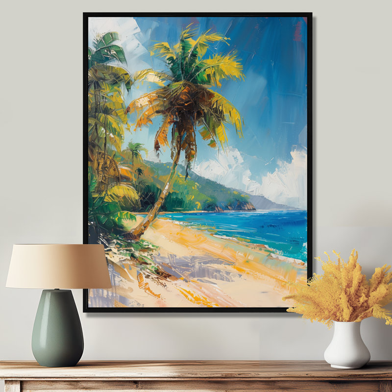 «Green», palmiers verts, oasis tropicale I - palmiers et palmiers, art mural, H 24 po x l 32 po, Cadre flottant noir