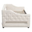 Lit de jour simple rembourré beige avec ceinture à DEL, 2 tiroirs et cadre pour éclairage de maison rustique, chambre de détente en bois-782826190