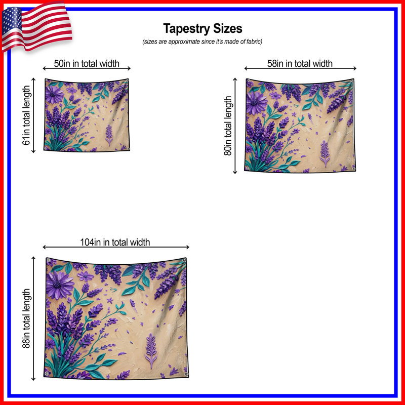 Tapisserie murale fleurs mauves lavande, 104in H x88 with 4 Grommets