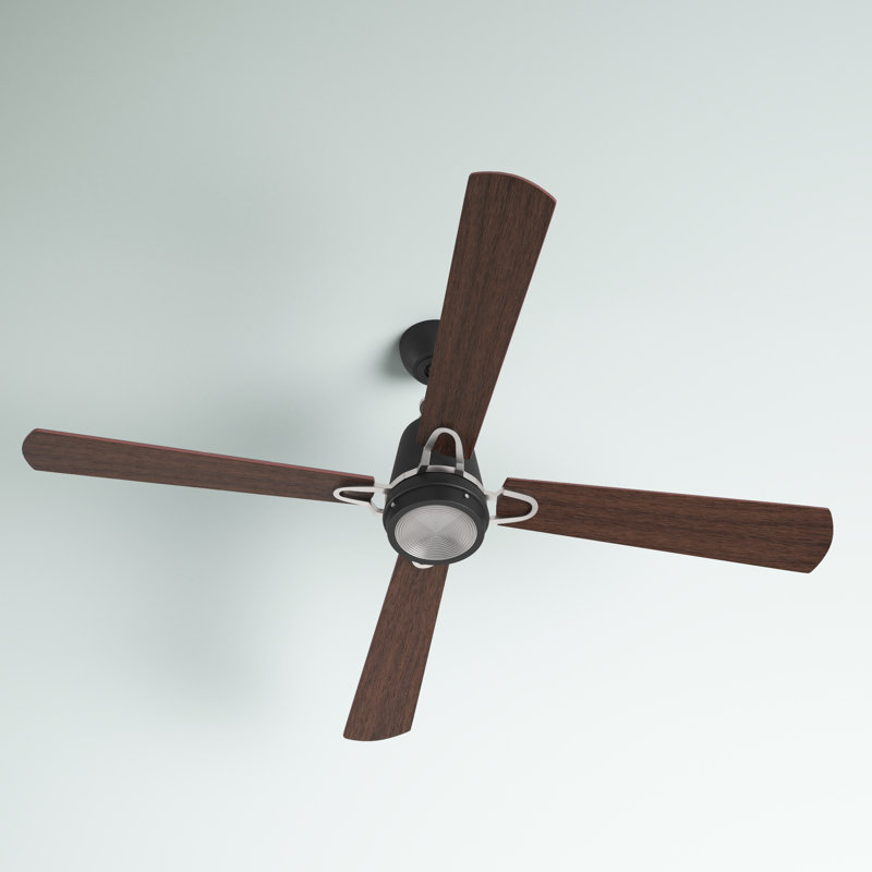 Folkeste 52'' Ceiling Fan with LED Lights, Black/Silver with Brown Blades