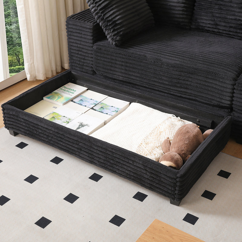 Canapé modulaire avec repose-pieds avec rangement et coussins décoratifs, confortable et fonctionnel pour la détente et le divertissement dans le salon