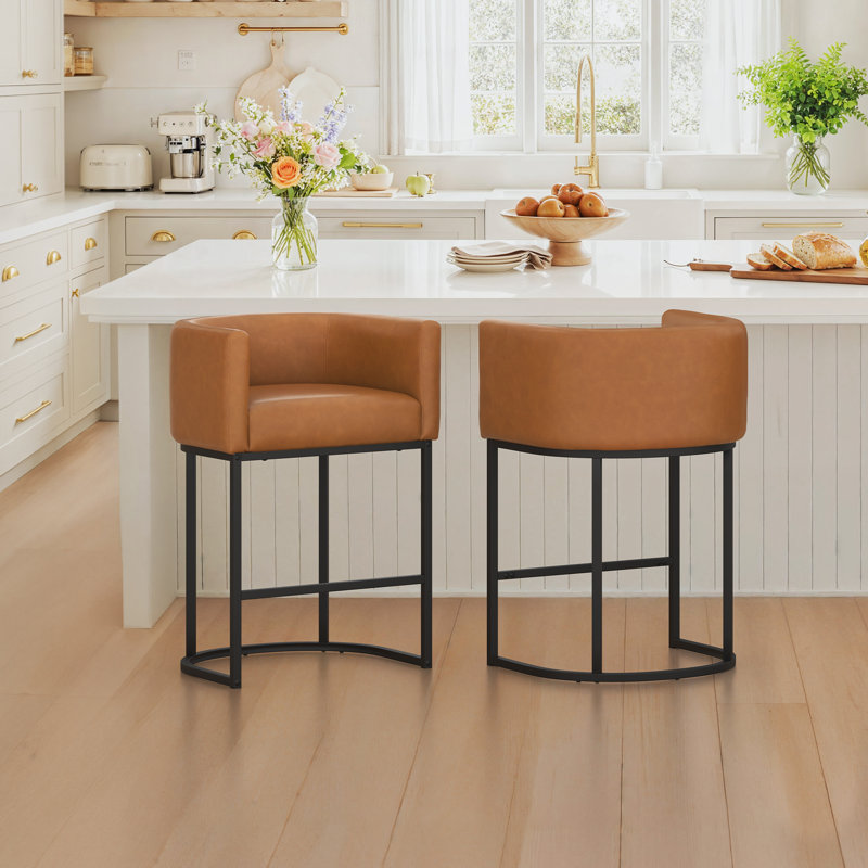 Tabouret de comptoir moderne avec structure en métal, Noir, Brun jaunâtre