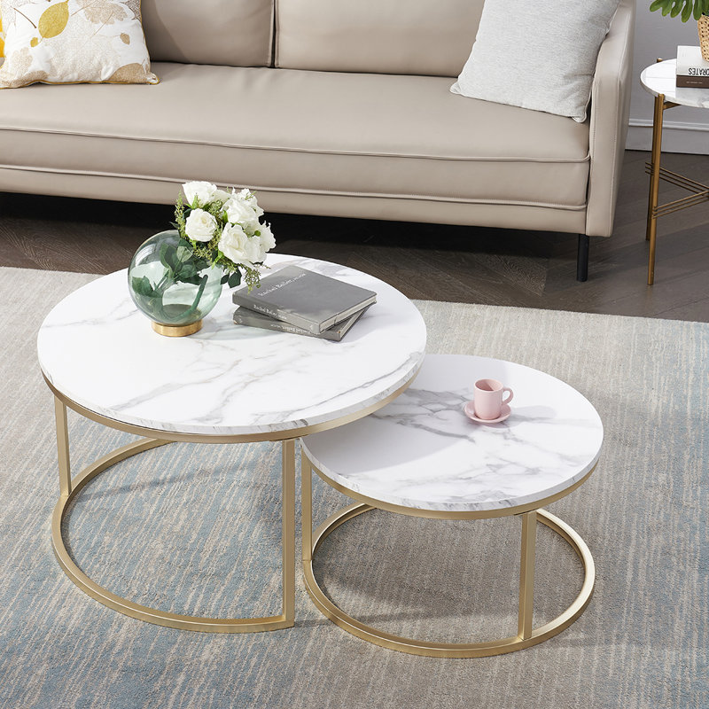 Frame Coffee Table, Gold, White, Marble