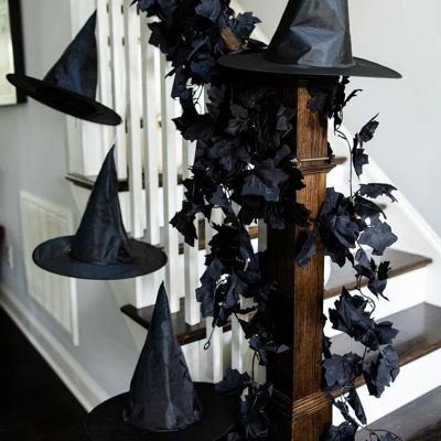 6 Pack Artificial Autumn Fall Maple Leaf Garland, 5.9Ft/Piece Autumn Garland Fall Leaves Hanging Vine Halloween Thanksgiving Decor for Home Fireplace Party (Black)