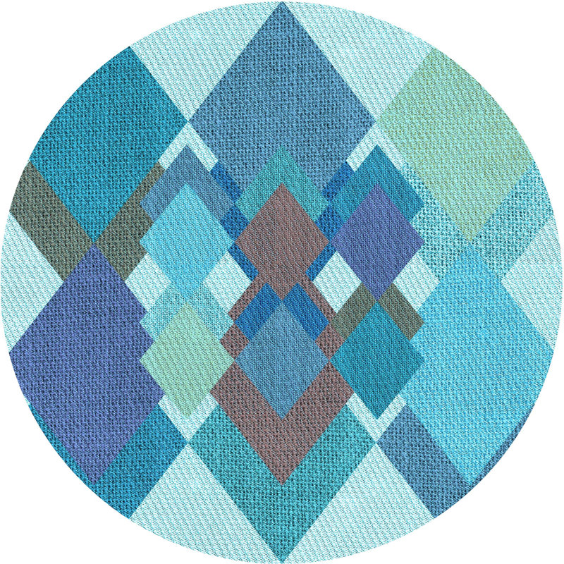 Tapis 100% à motifs lavables à la machine 2989WWS-Pat1107-LBLU, Rond 3 pi
