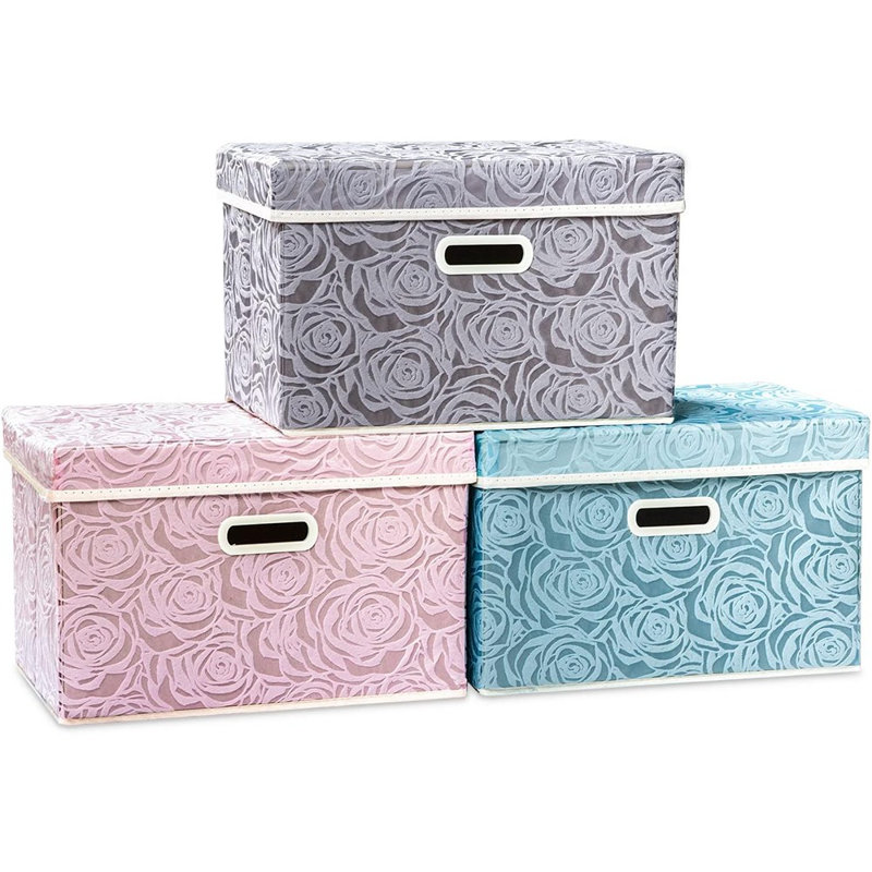 Cubes de rangement pliables avec couvercles, bacs de rangement décoratifs en tissu, boîtes de rangement, paniers avec poignées de couvercle pour placard de chambre à coucher, salon, 14,9 x 9,8 x 9,8 pouces, paquet de 3