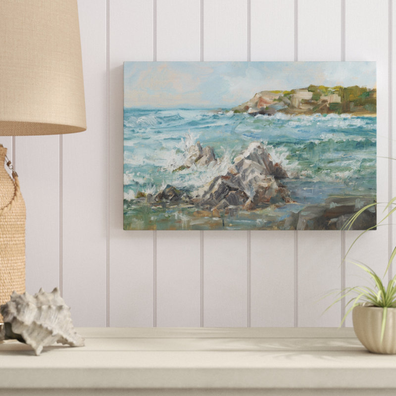 Impasto Ocean View II by Ethan Harper - Painting on Canvas, 30cm H x 46cm W, Wrapped Canvas