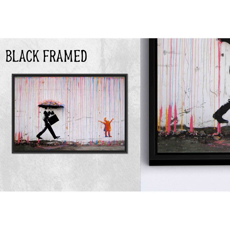 Impression sur toile Elegant Banksy Rainy Day, art moderne graffiti, 1P BlackFramedCanves, 59,1 po H x 82,7 po l