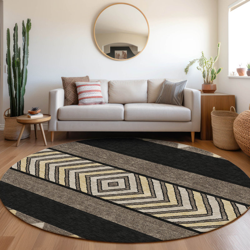 Tapis noir Prisco lavable à la machine de qualité supérieure, Rond 8 pi
