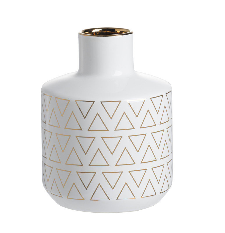 D5.9x7.9" Round White/Gold Vase