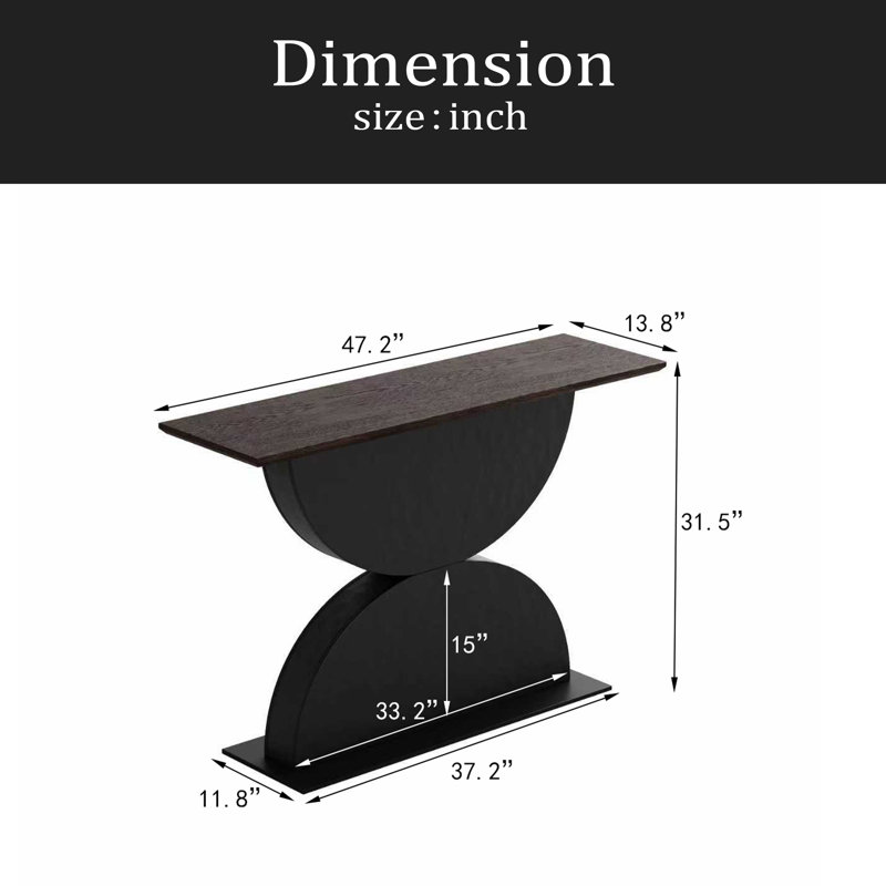 47''Double Semi-Circles 3D Hammer-Shaped Texture Base Wood Console Table With Led Light Entryway Table Modern Console Table,Sofa Console Tables For Living Room