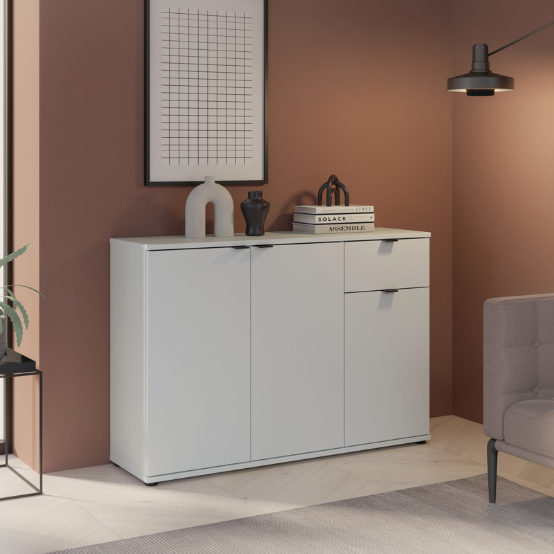 Ganymede Wide 3 Door Cupboard with Drawer, Light Grey