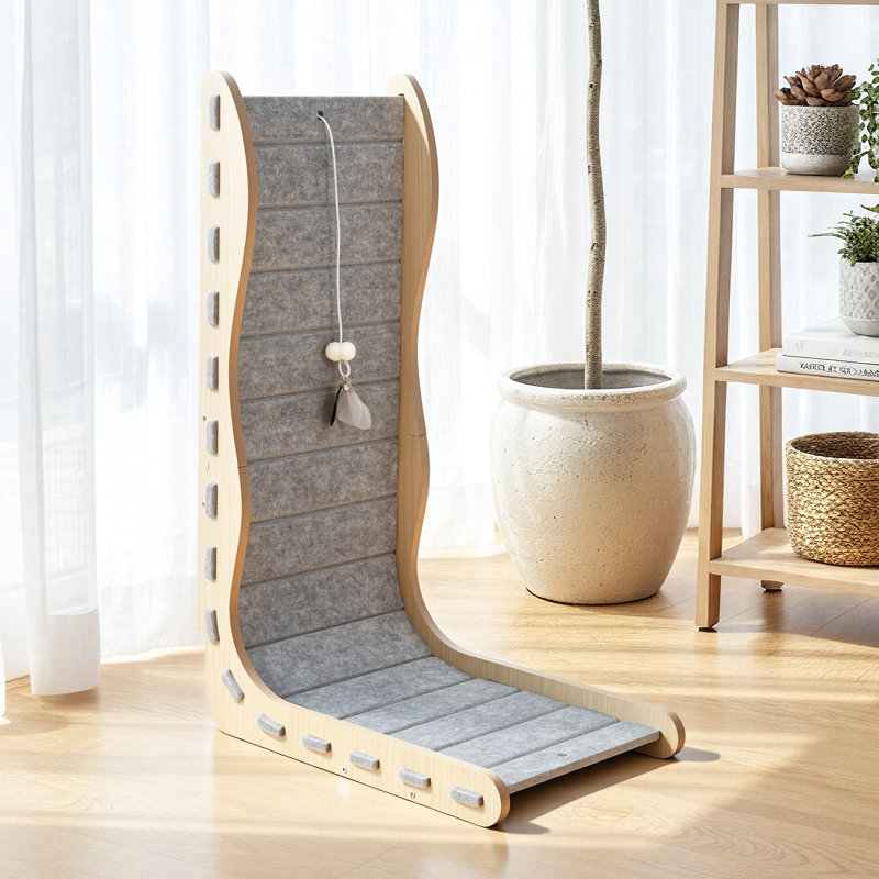 26.8'' Modern L Shape Cat Scratcher, Vertical Cat Scratching Board With Toys, Protecting Furniture Scratching Pad For Indoor Cats