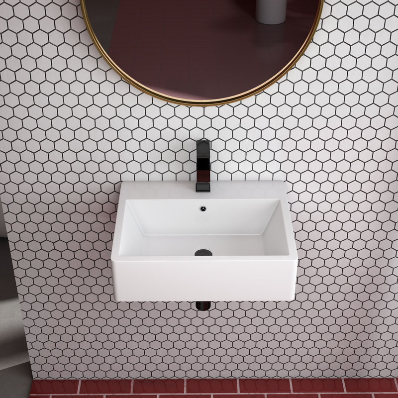 21" W x 16" L White Ceramic Rectangular Bathroom Drop-in Vessel Sink with Overflow Hole
