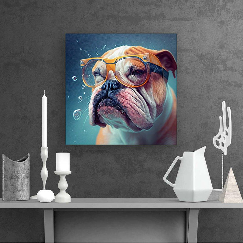 Bulldog With Glasses - Wrapped Canvas Print