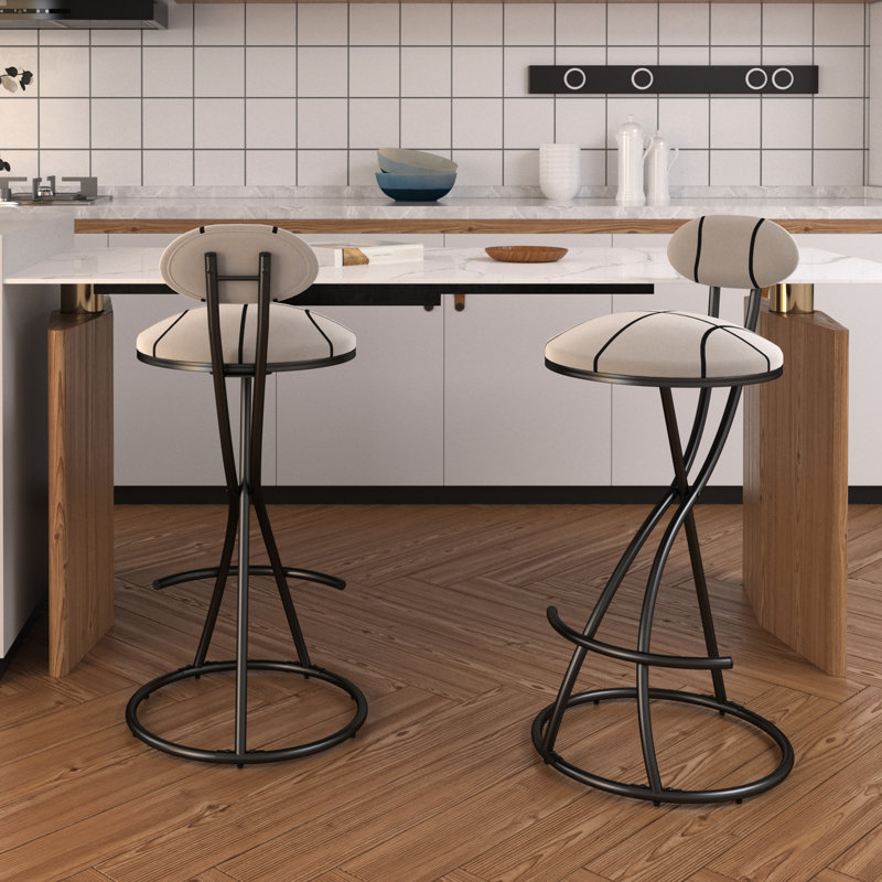 Tabourets de bar modernes à rayures, de 2 pour îlot de cuisine, légers, avec patins, base de 16,89 po, assemblage rapide en 12 minutes à l'intérieur, comptoir en mousse souple, structure en métal robuste,
