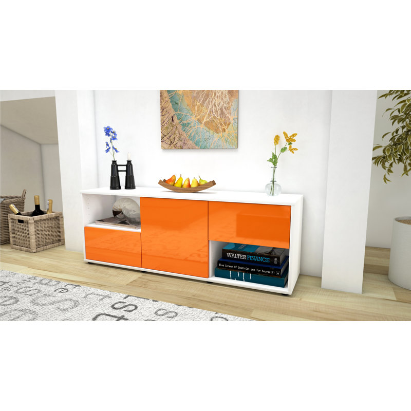 Wurth Unfinished TV Stand for TVs up to 60", High-gloss Orange / Matte White