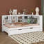 Lit de jour simple en bois avec lit gigogne simple, cadre de lit plateforme avec tablette double couche et ports de chargement USB