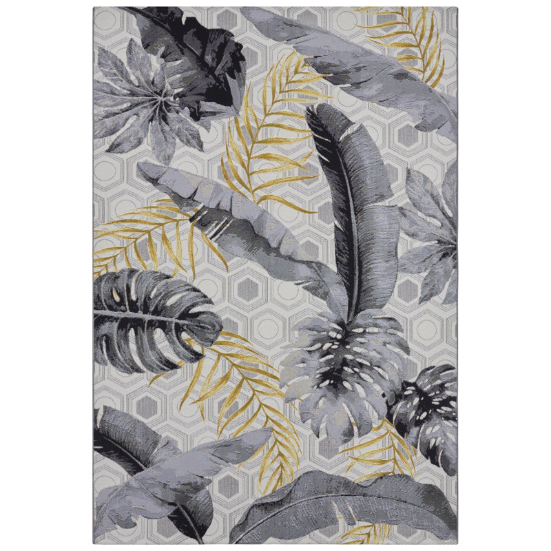 Leaves Grey Indoor/Outdoor Rug, Rectangle 120 x 180cm
