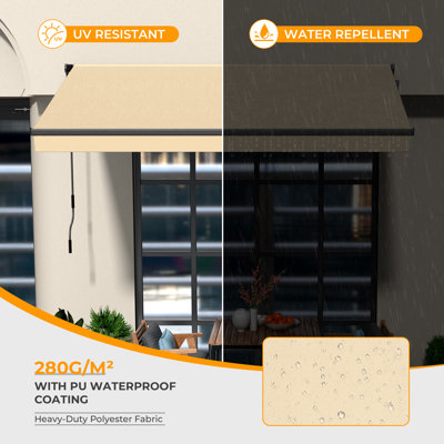 HOMEDEMO 8.2x6.5 Retractable Awning for Patio, Manual Awnings, Sunshade Shelter Crank Handle, UV & Waterproof Polyester Cover and Aluminum Frame for Balcony, Yard, Outdoor Deck, Beige