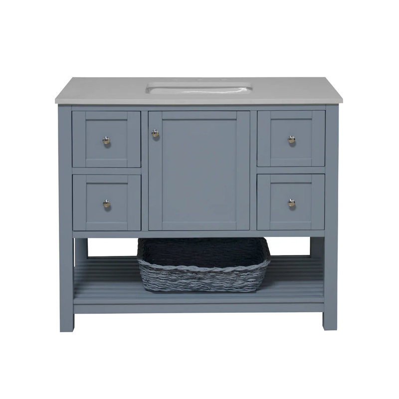 Ensemble de meuble-lavabo simple 42 po Binne, Bleu poudre, Blanc d'ingénierie
