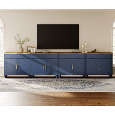 Scarlett TV Stand with 8 Doors and 4 Drawers, Wood Universal TV Stands with Storage Cabinets, Entertainment Center TV Console Table for Living Room, Bedroom, Navy Blue