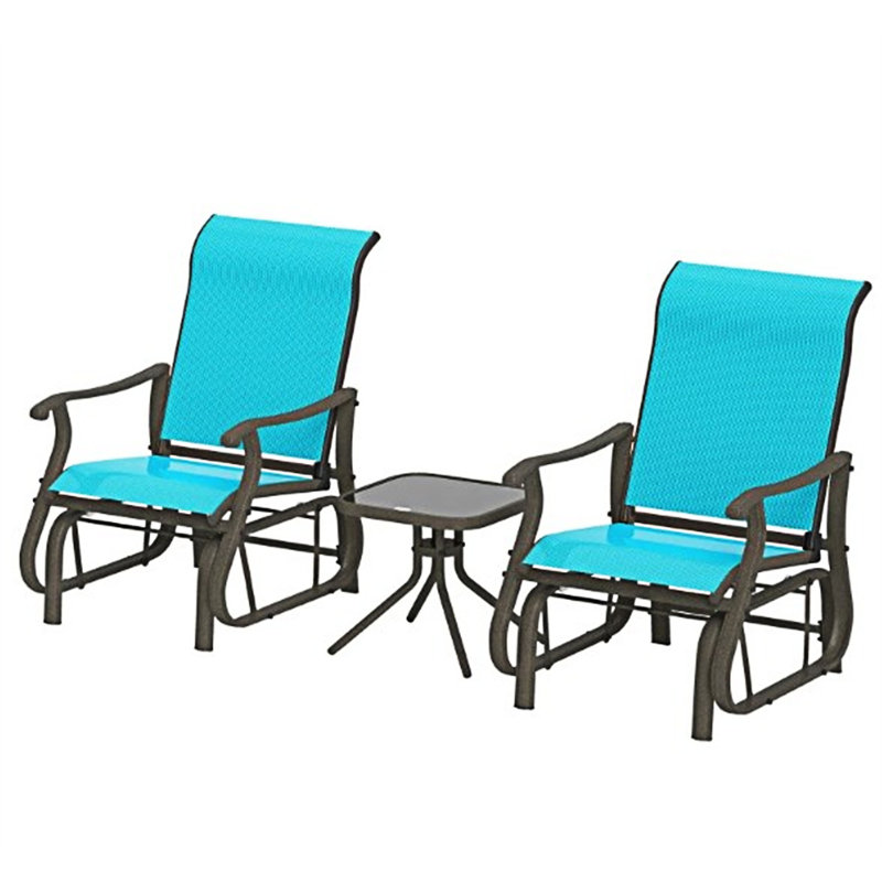 Outdoor Gliders Set Bistro Set, Brown/Blue