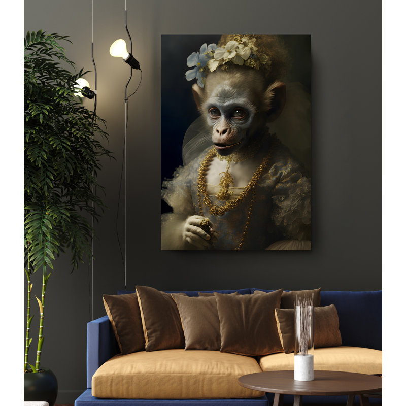 Jeune singe avec fleurs, H 45 po x l 30 po x P 1 po