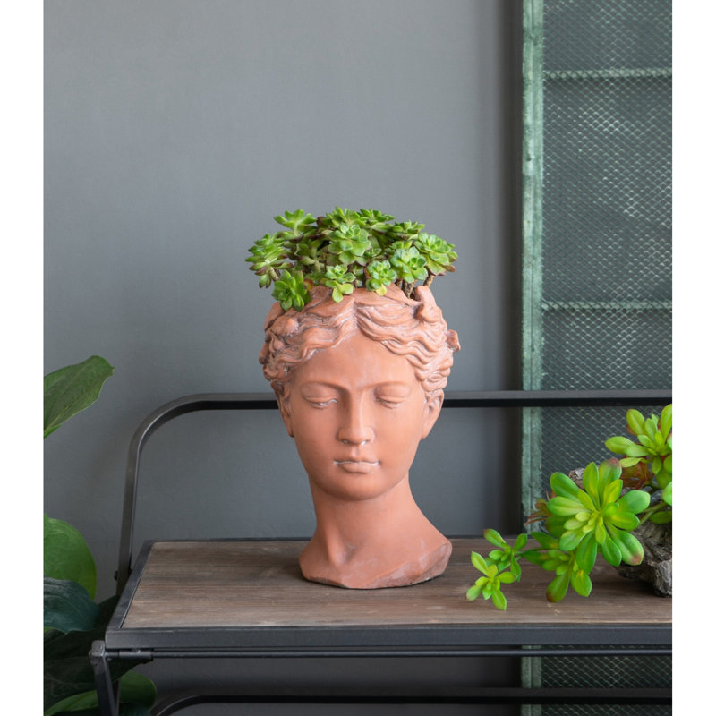 D7x11" Brown Cement Head Bust Decor Piece - Beautify Your Home & Outdoor Ornament, 7.3X6.9X10.6 Inches Garden, Brown