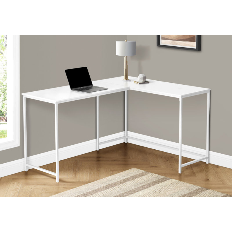 Computer Desk, Home Office, Corner, 58"l, L Shape, Work, Laptop, Laminate, Metal, Contemporary, Modern, White/White