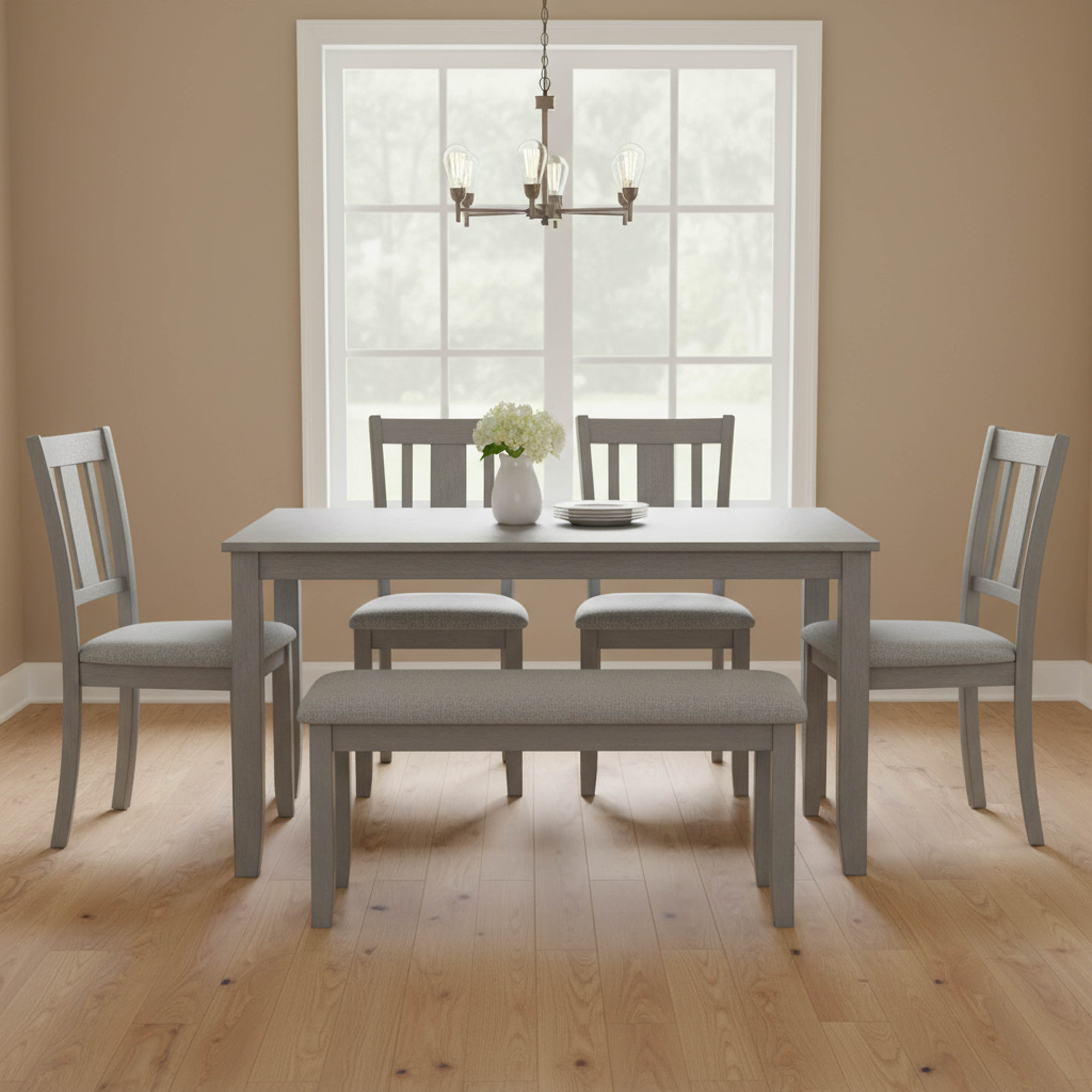 Latitude Run® 6-Piece Rectangular Wooden Dining Table Set with 4 ...