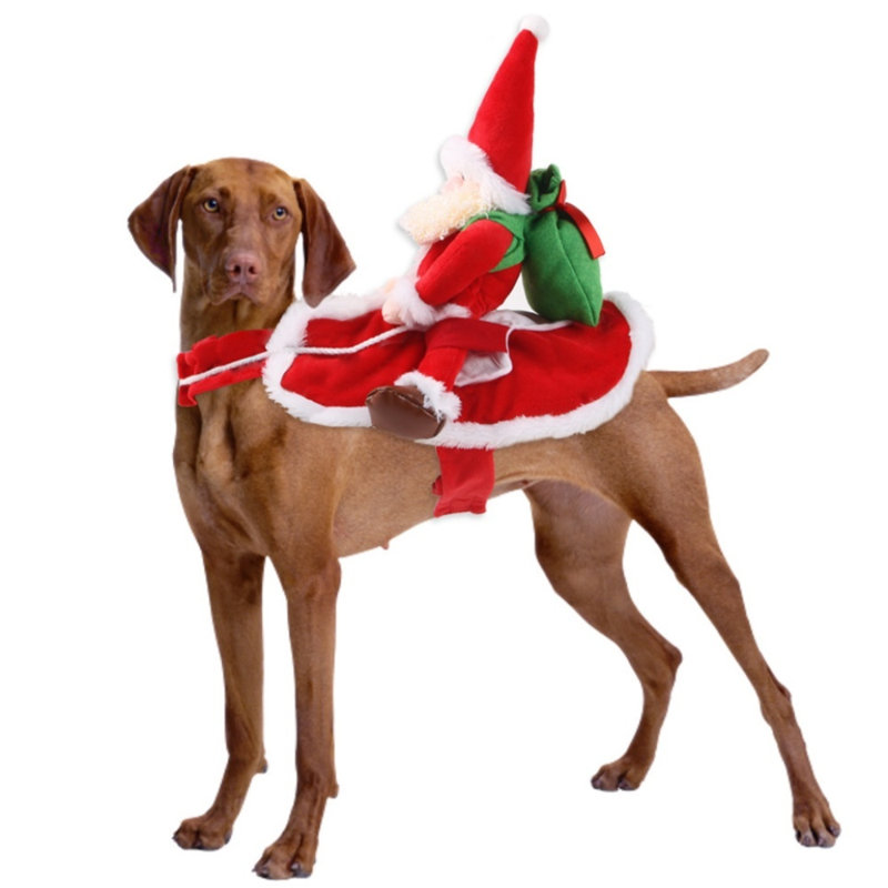 Déguisement de père Noël de Noël, poupée de père Noël en peluche amusante, tenue de Noël festive pour les chiens de taille moyenne