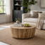 Table basse cylindrique de 34,65 po en MDF de haute qualité de couleur naturelle, table basse industrielle moderne entièrement assemblée, idéale pour la maison et la cuisine