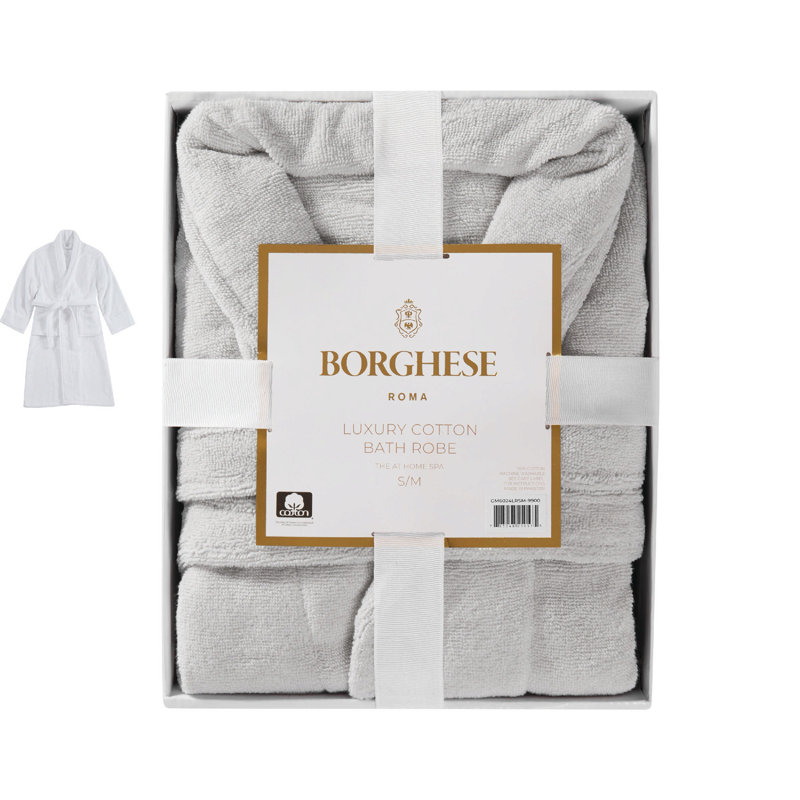 Borghese Roma Luxe Cotton Zero Twist Bath Robe in Small/Medium in Gift Box